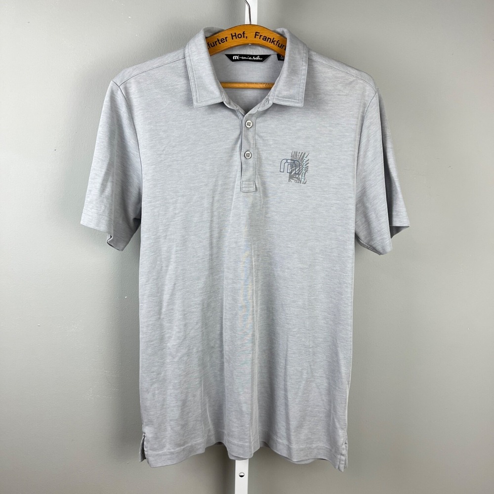 Travis Mathew Golf Polo Shirt Mens Large Light Gray Back‎ Graphic Short Sleeve